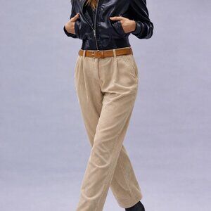 Tan Aritzia Willfred Free corduroy trousers, pleated, NWOT, 100% cotton